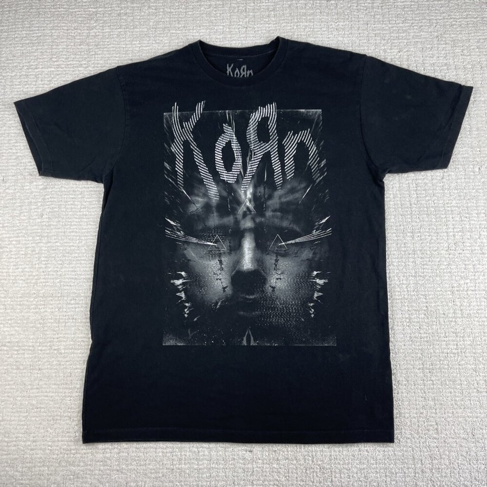 Y2K Korn Graphic T-shirt Mens Large Black Short Sleeve Music Band